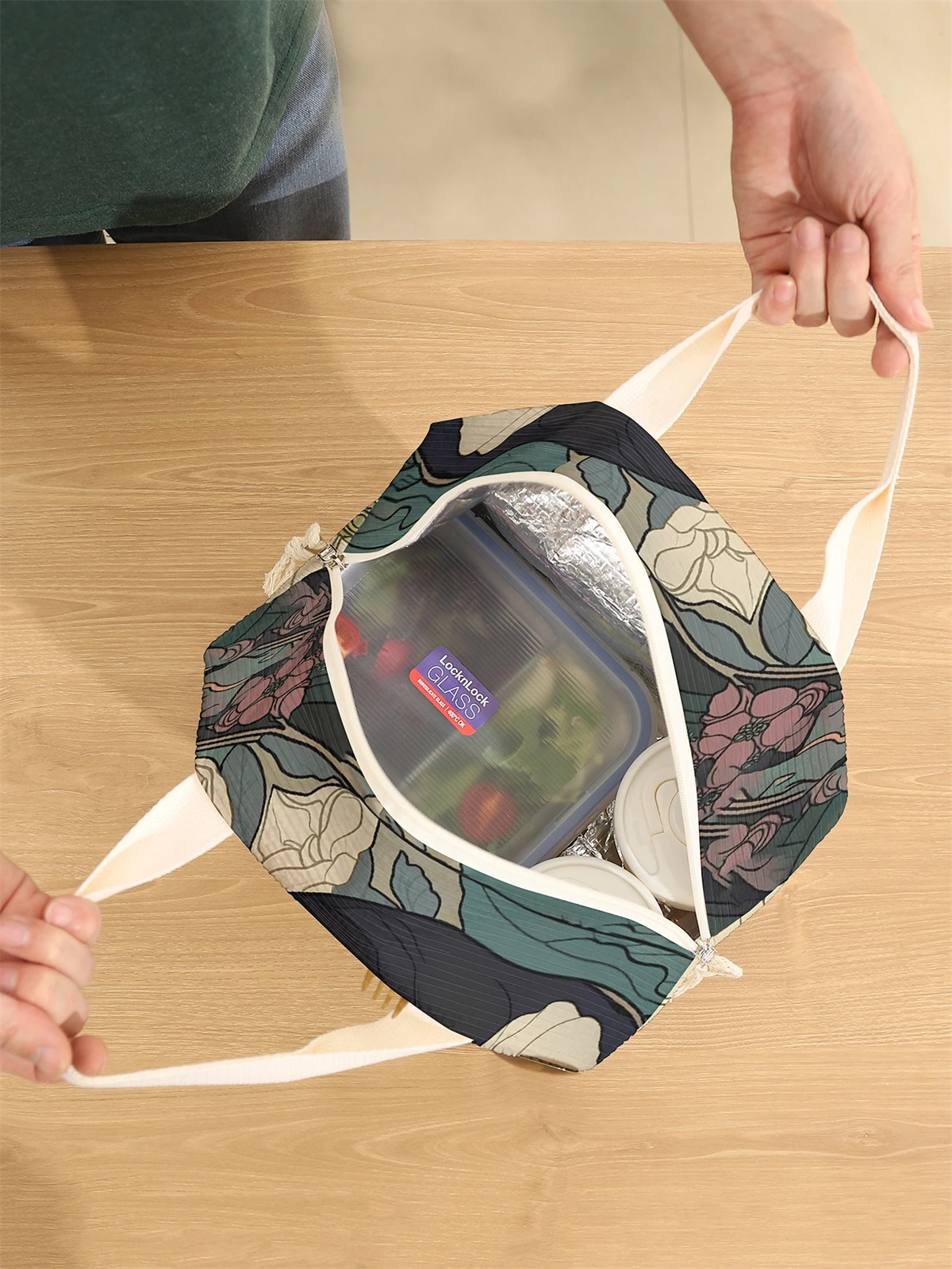 1pc- insulated lunch box bag thickened student portable lunch bag