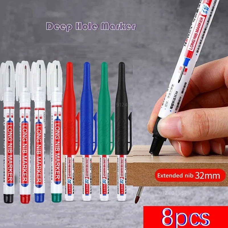 Markers Pen 4/8Pcs/Set Woodworking Long Head Bathroom Decoration Multi-purpose Waterproof Deep Hole Marker Pens Tools Set