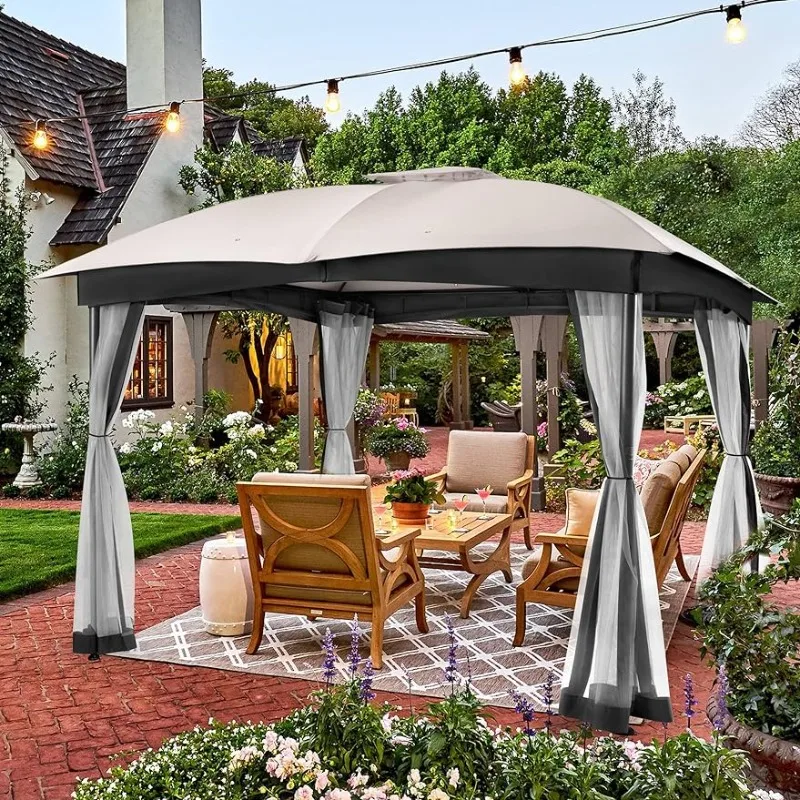 

Gazebo for Patio, FAB BASED 10x12 Gazebo, Double Vent Canopy Gazebo, with Privacy Netting,Steel Frame Strong Legs(Ash Grey)