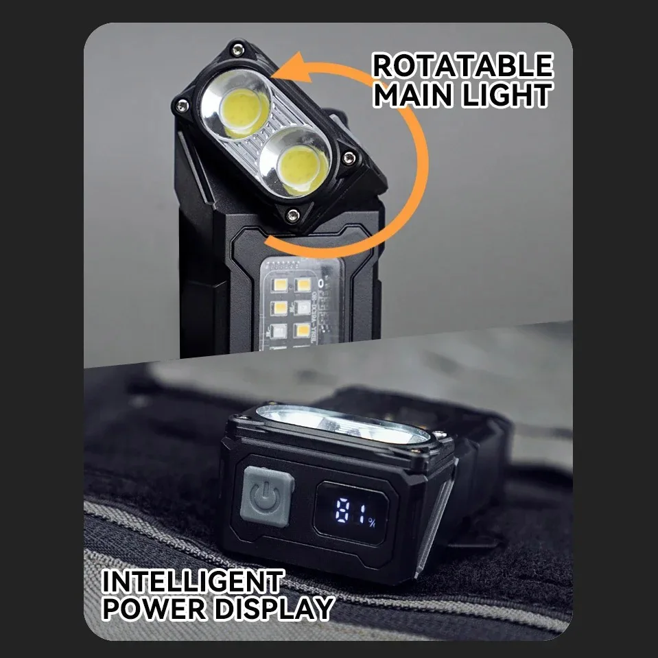 Mini LED Light Tactical Portable Work Light EDC Tool Mini LED Outdoor Camping Hiking Tools Molle 25mm Backpack Strap Clip USB Rechargeable