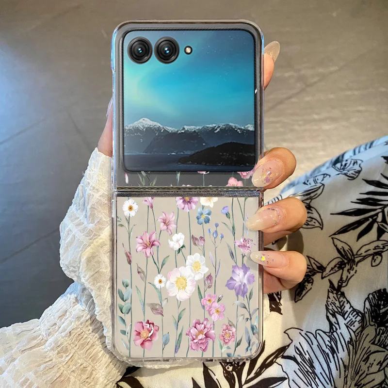 Clear Hard PC Phone Cover with Floral Design and Shockproof Bumper
