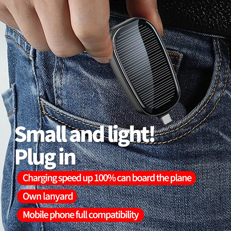 1200mah Solar Mini Power Bank Key Ring Portable Charger Outdoor Camping External Battery Emergent Power 2025 New 6