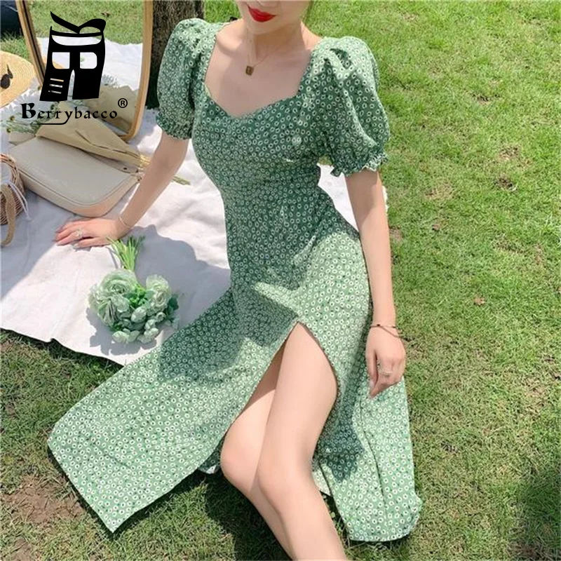 

Long Dress Casual Dresses Ladies 2022 Fashion Women Floral Puff Sleeve Dress Women's Clothing Summer 2022 Square Collar Harajuku