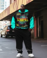 Biggmans Plus Size Clothing for Men's Skull Color Block Big Size Long Sleeved Pants Hoodie Set 7Xl 8Xl 9Xl 2