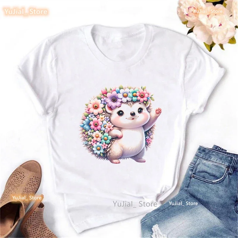 Kawaii Igel gedruckt T-Shirt Mädchen Sommer Mode Tops T-Shirt Femme lustige weiße T-Shirt Frauen Harajuku Shirt