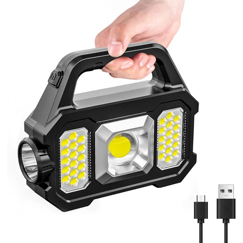 Solar Handheld Flashlight, 1000 Lumens Solar or USB Charging Handheld Portable Flashlights with 6 Modes for Fishing Camping