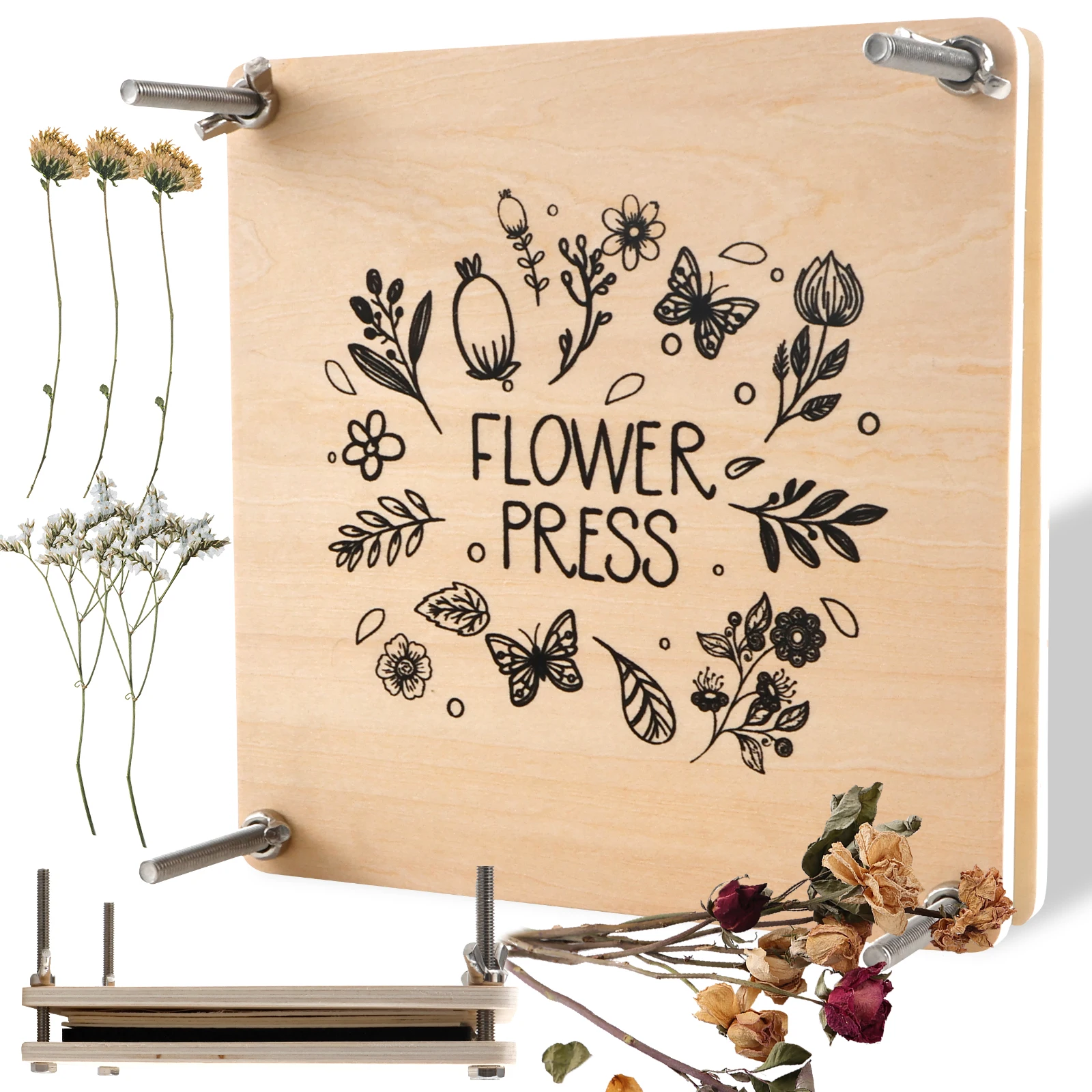 Kit pressa per fiori Kit pressa per foglie di fiori professionale in legno Kit per la conservazione delle piante di fiori pressati fai-da-te Kit pressa per fiori riutilizzabile