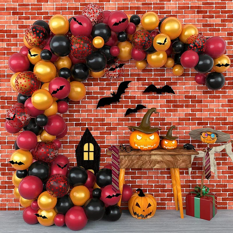 116Pcs Halloween Theme Balloon Garland Kit Black Red Golden Confetti