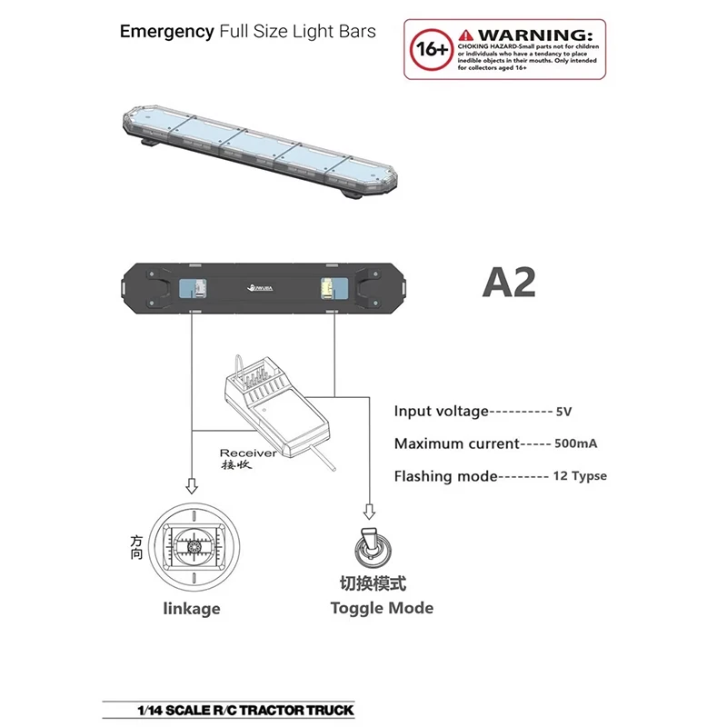 JUWUBA RC LED-Warnleuchte Projektionslichter Dachlampe für 1/14 Tamiya LKW Anhänger Kipper für Scania 770S R620 für Volvo LESU – Detail 12