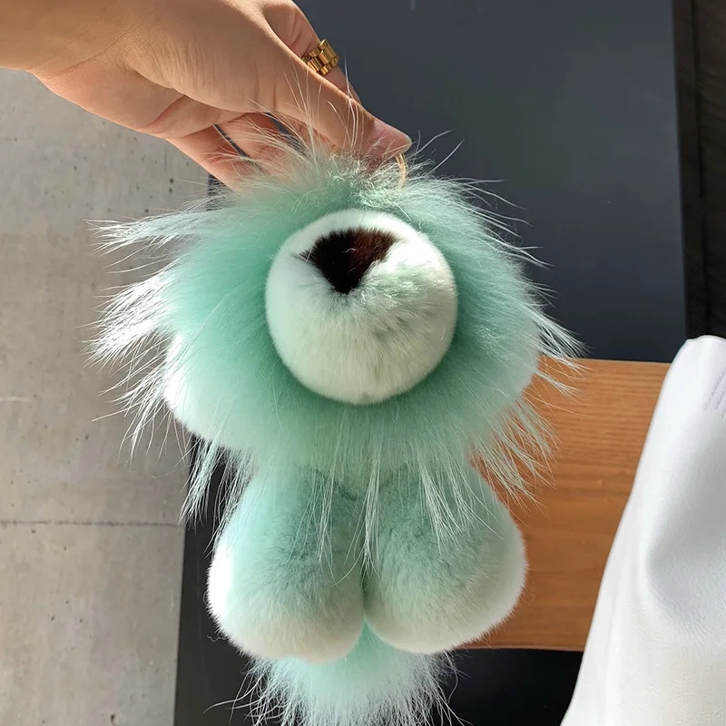 Women Cute Plush Doll Toy Kids Trinkets Bag Car Keyring Ornament Birthday Gift Luxury Real Rex Rabbit Fur Lion Pendant Keychain