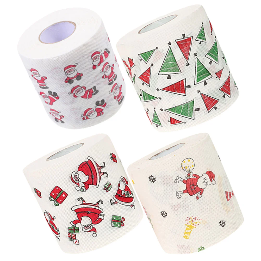 4 Rolls Christmas Pattern Toilet Paper Xmas Socks Tissue Towel Decor Patterns Lunch Napkin Printing