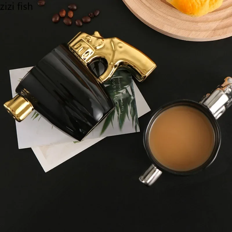 HLJgift Tazza A Forma Di Pistola In Ceramica – Idea Regalo Per Appassionati Di Armi, Colore Nero E Argento, 12oz