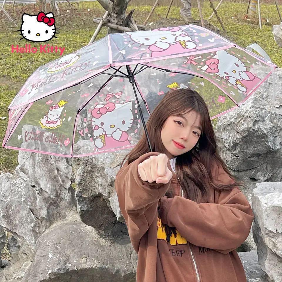 Hello Kitty Hello Kitty Transparent Umbrella Cartoon Decoration Rainy Day  Covering Rain Long Handle Girl Umbrella Foldable - Craft Toys - AliExpress