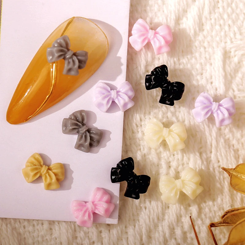 50PCS 미니 3D 아크릴 네일 아트 보우 매력 액세서리 가짜 손톱 장식 용품에 대 한 귀여운 수 지 Bowknot 매니큐어 ..
