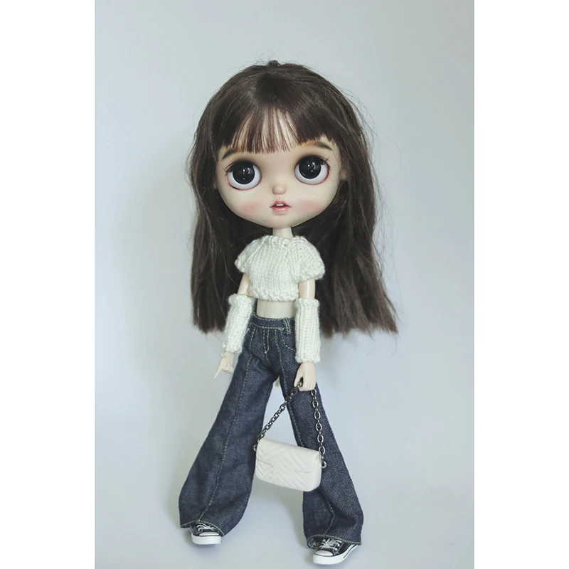 New Arrival Blythe Doll Clothes Knitted Sweater Cool Style Cropped Navel Top and Pants for Blyth OB24 Licca Dolls Accessories