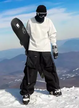 Men and Women's Oversized Ski Pants Waterproof Breathable Thermal Fleece Lining Snowboard Winter Overalls Pants