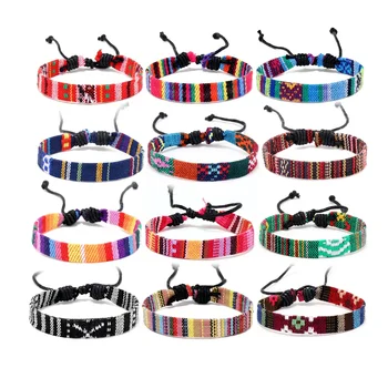 12Pcs Bohemia Colorful Bracelet Set For Women Nepal Ethnic Fabric Braided Rope Adjustable Bangle Men Fashion Summer Jewelry
