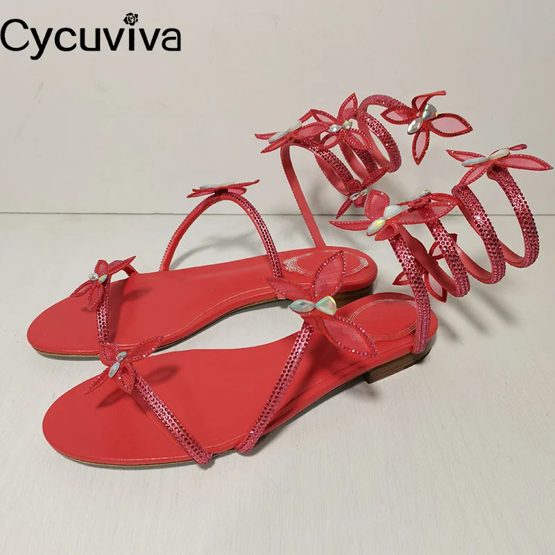 

Designer Flower Decor Circle Strap Gladiator Sandals Summer Flat Dress Shoes For Women Crystal Open Toe Brand Sandals Mujer 2023