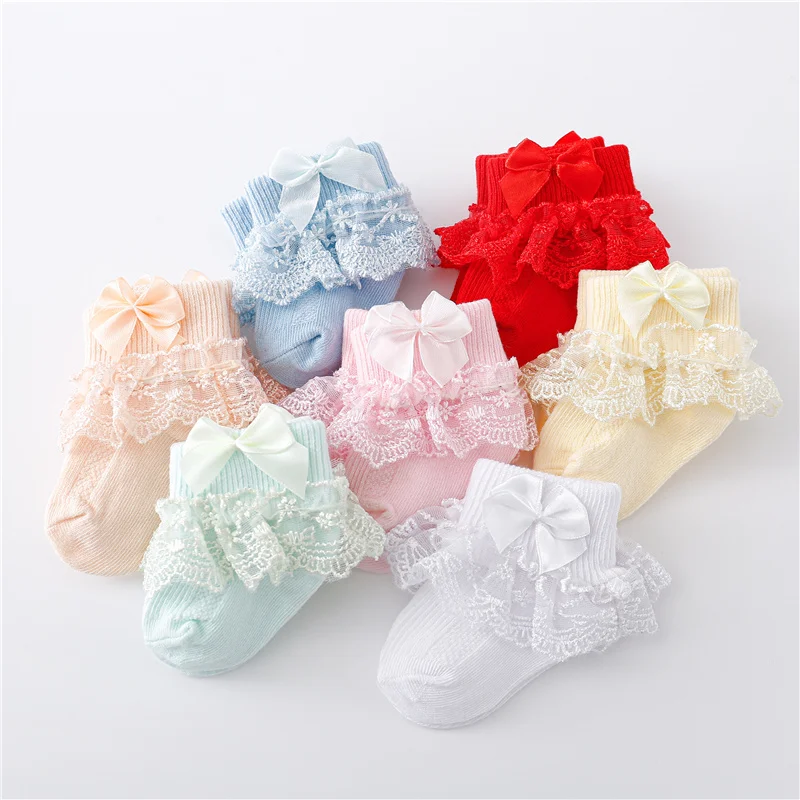 Lawadka 0-24Month Newborn Baby Socks For Girls Cotton Lace Infant Girls Sock Princess Bow Toddler Baby Girls Socks Spring 2023
