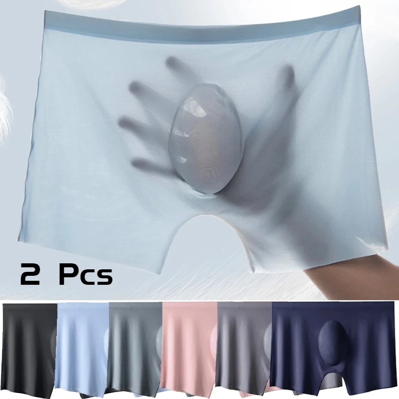 

2Pcs Men Panties Mens Ice Silk Seamless Sexy Underwear Ultra-thin Quick Dry Breathable Boxer Shorts Male Underpants Boxershorts
