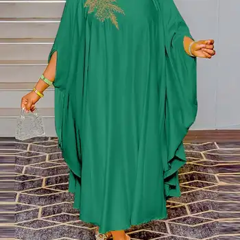 VONDA 여성용 플러스 사이즈 맥시 드레스, 2023 보헤미안 빈티지 프린트 배트 슬리브, 패치워크 긴 선드레스, 캐주얼 루즈 로브, 여름