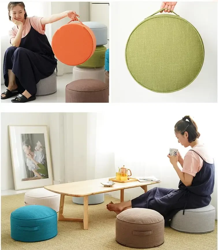 Linen Meditation Cushion Round Tatami Cushions Removable Thickening Sponge Floor Seat Pad Japanese Style Futon Home Decor 4