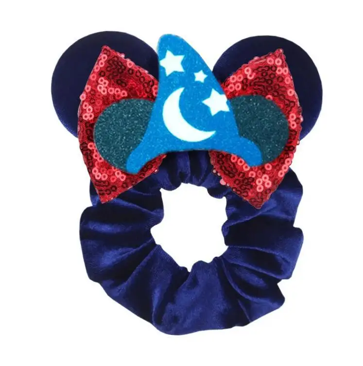 Disney Pirate Amusement Park Mouse Ears Hair Scrunchies Hair Accessories Velvet Hairband Girls Sequins Bows Headbands Women Trip DIY Accessories