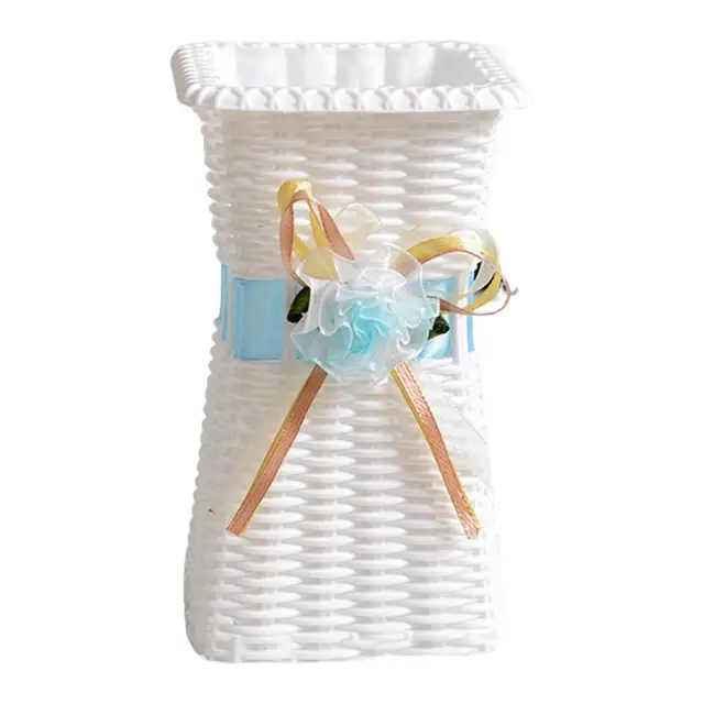 Virág Váza Törhetetlen Négyzet Alakú Nyitó Kézzel Készített Rattan Szövött Műanyag Retro Művészeti Asztali Dekorációs Növények Edény