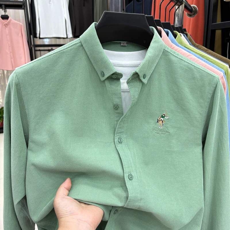 Spring and Autumn New 100% Cotton Long Sleeve Shirt for Men's Business, Leisure, Skin Friendly, Comfortable Collar Shirt Coat