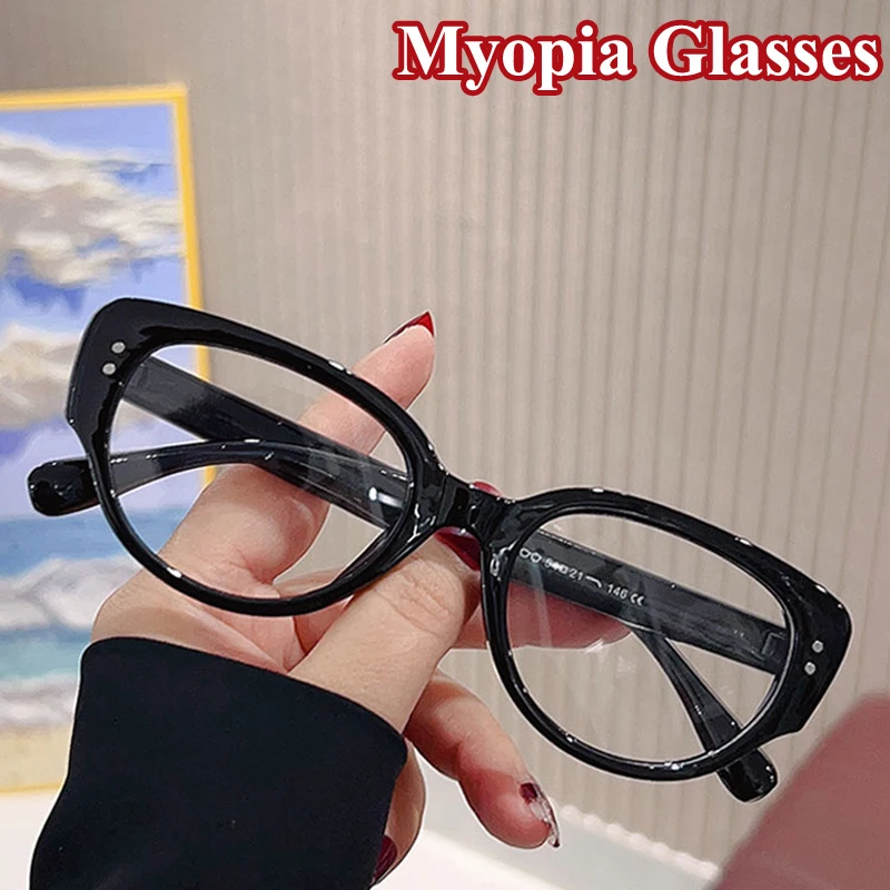 

Finished Myopia Glasses for Ladies Unisex Vintage Anti Blue Light Blocking Eyewear Prescription Nearighted Eyeglasses Diopter