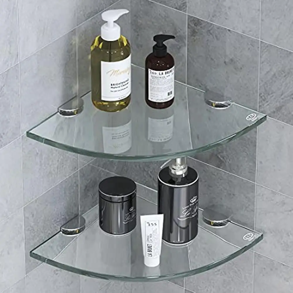 

2-Pack Tempered Glass Corner Shelves Wall Mount Bathroom Organizer Shower Caddy Holder Shampoo Soap Sturdy Mounting Kit included