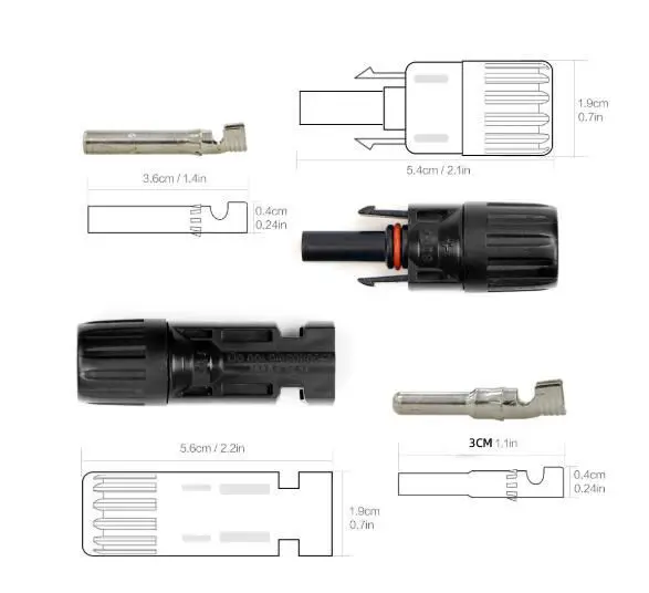 Connettori Per Pannelli Solari 1 A 5 - Set M/5F E F/5M, IP67, Per Cavi 10-16AWG