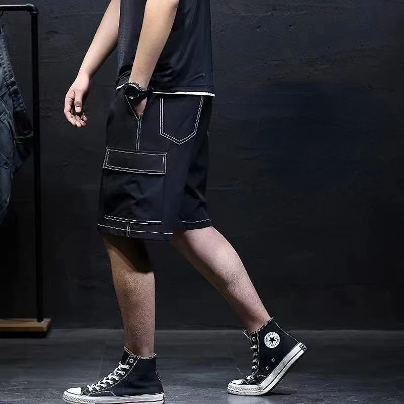 Pantalones cortos para hombre, finos, de lujo, de talla pequeña, a la moda, holgados, elásticos, estilo coreano, novedosos, a granel, de verano, XXL
