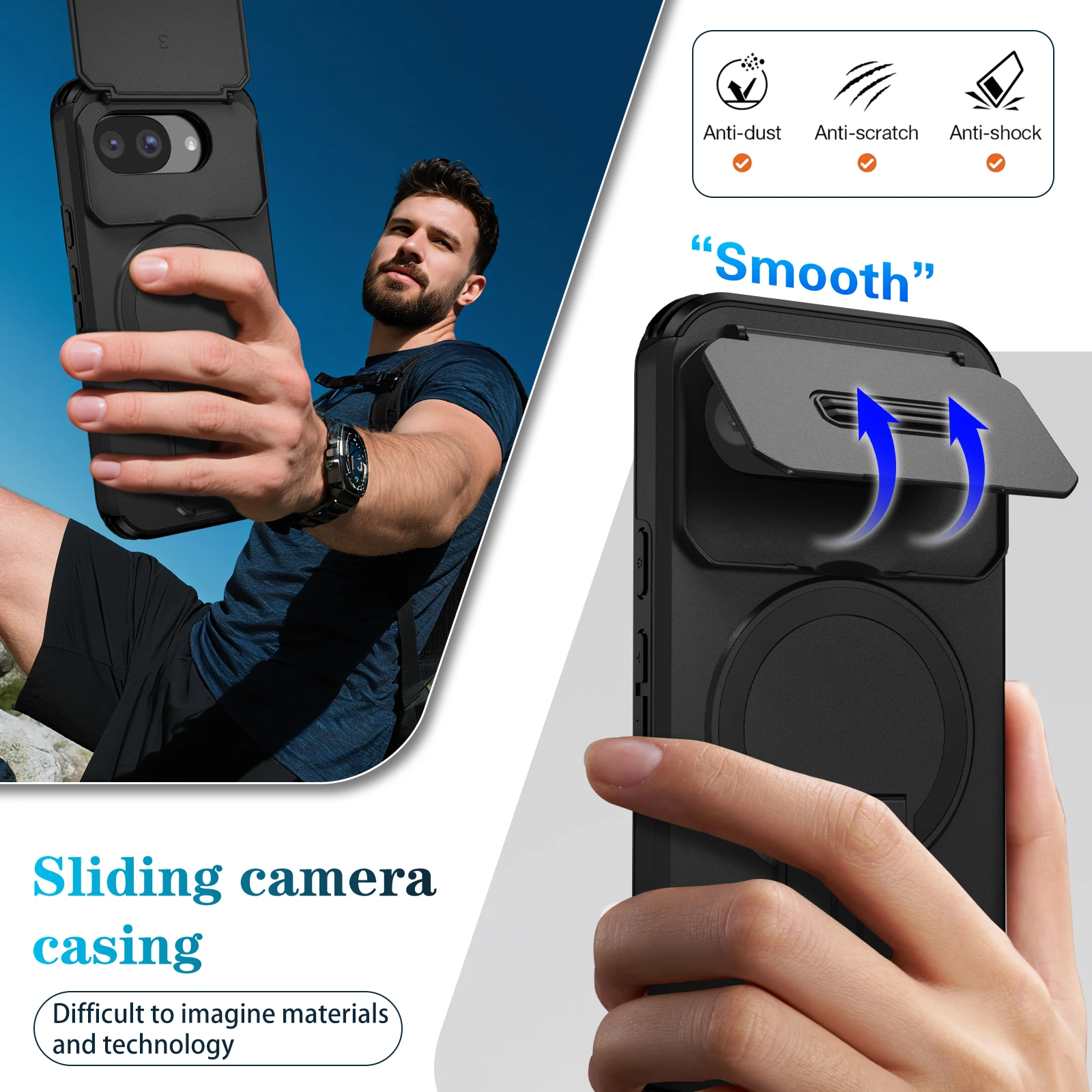 Premium Armor Phone Case with Slide Camera Lens Protector and Magnetic Wireless Charging Feature