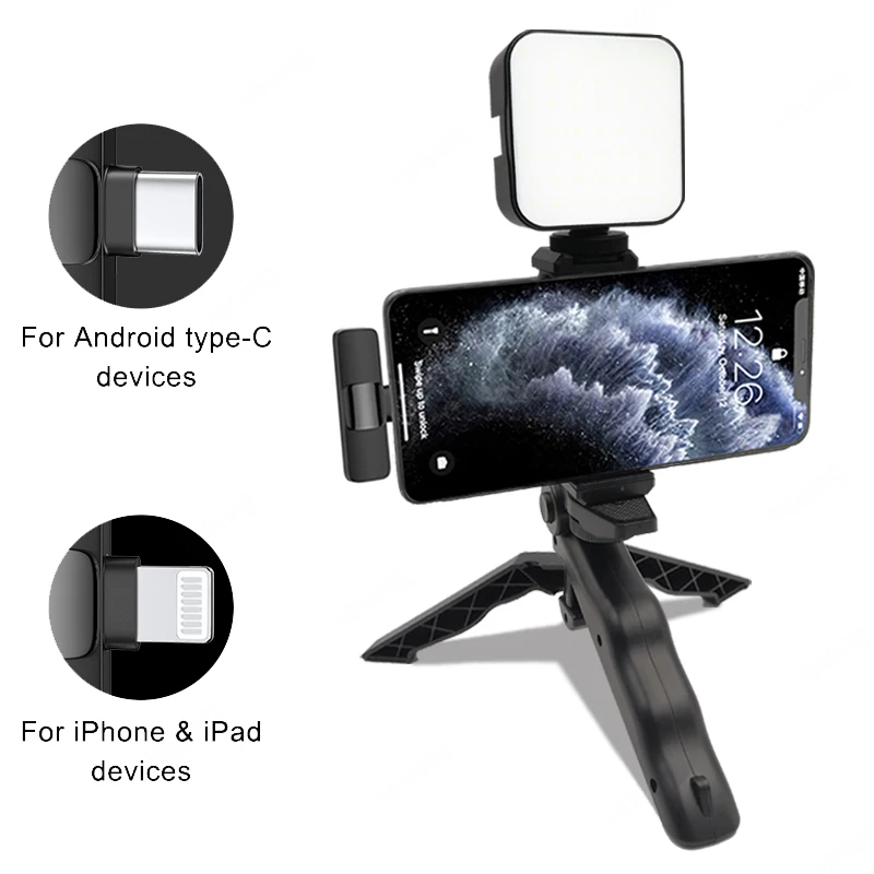 Smartphone Video Kit Microphone Photography Light Phone Holder LED