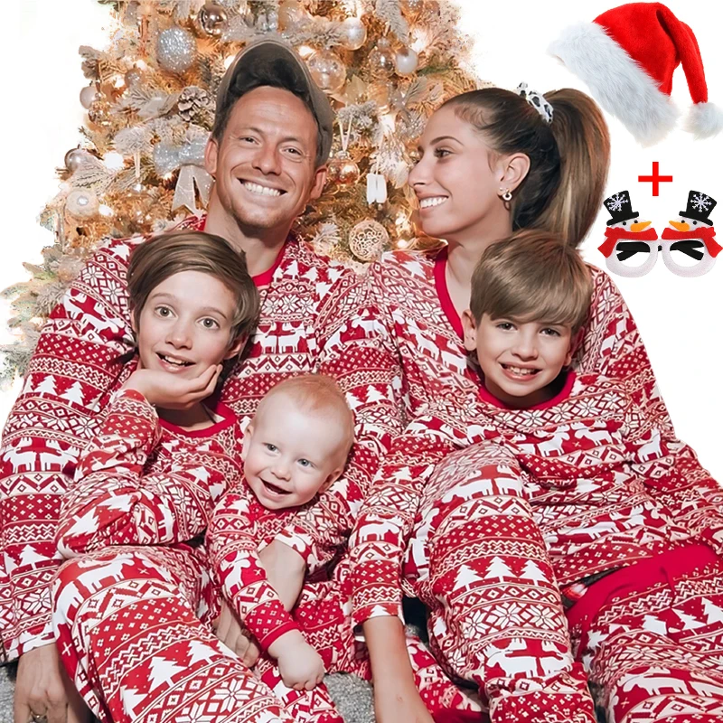 Pijama con estampado de alce y árbol de Navidad vintage para mamá, papá, niños, niñas, niños, bebés, perros, familia, pijamas a juego, ropa de estar por casa para hermanos y parejas