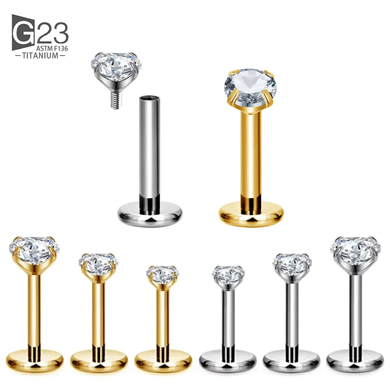 Stud Earrings 2/4PC Labret Tragus Titanium CZ Crystal Body Piercing