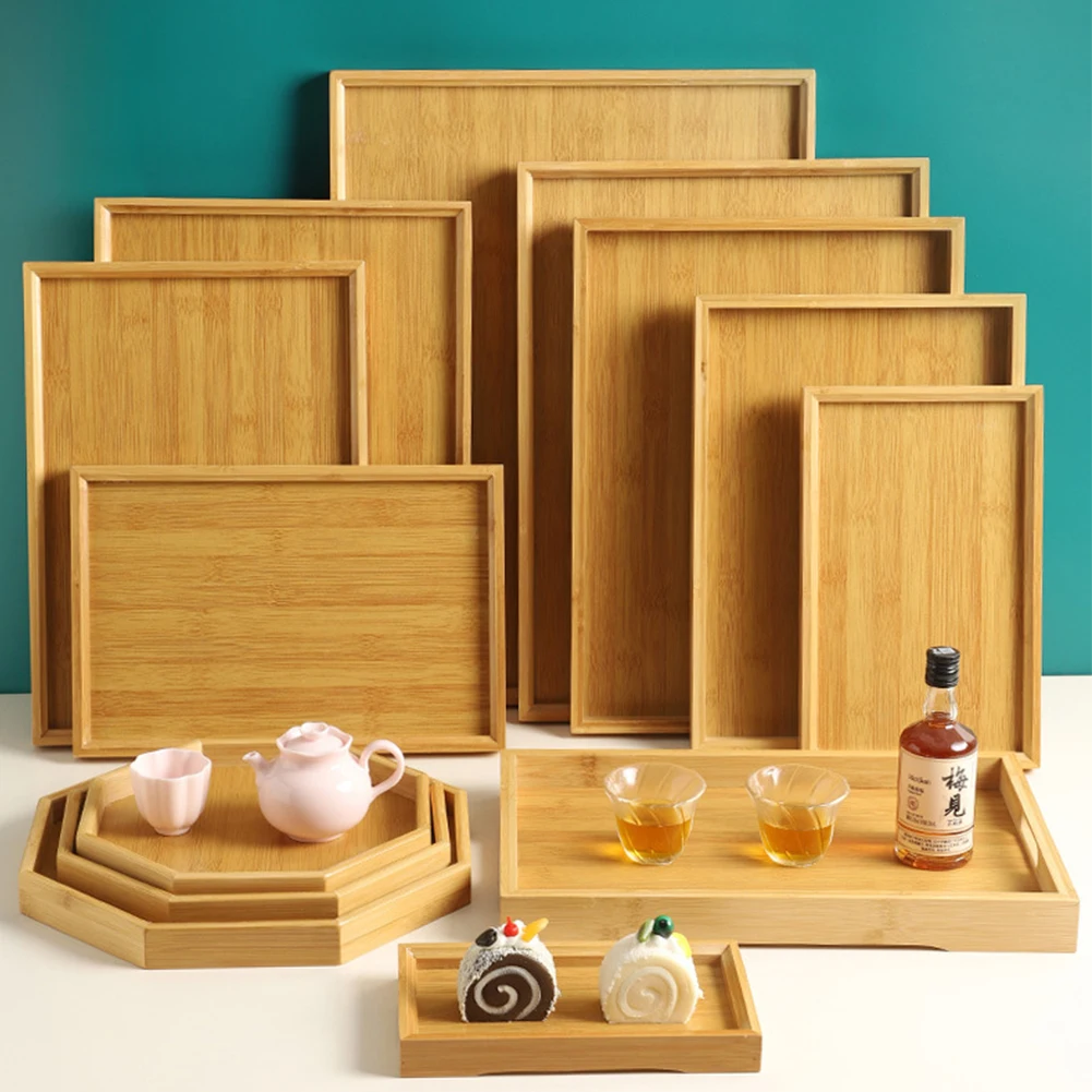 Wooden Serving Tray Bamboo Tray Carved Tea Tray Plate Tableware Stand Fruit Bread Tea Food Tray Oil Resistant Tray KitchenSupply 3