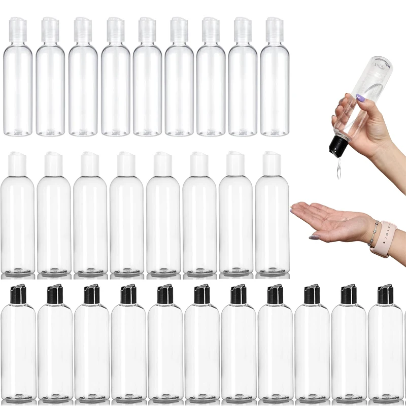 

10Pcs 30ml/50ml/60ml/100ml Clear Plastic Empty Bottles With Disc Top Caps Refillable Squeeze Containers For Shampoo Lotion Cream