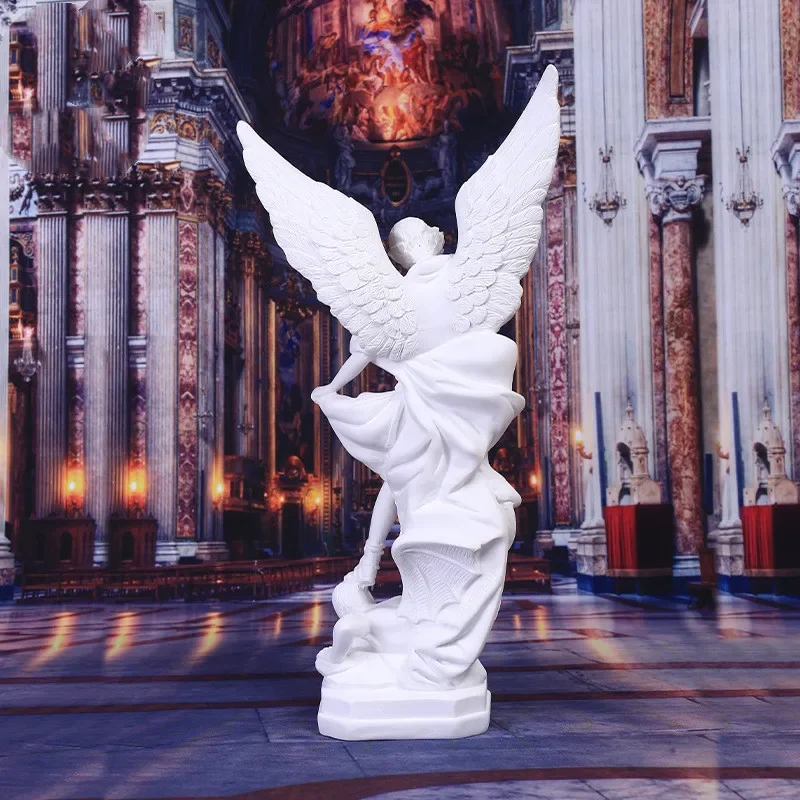 Saint Michael Statue Resin Angel Sculpture Decoration Michael Archangel Defeated Lucifer Tramples Demon Figurine images - 6
