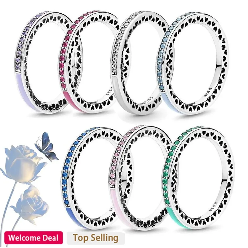 Women's Hot Selling 925 Sterling Silver Shining Two Color Drip Glue Logo Ring High Quality Sweet Style DIY Fashion Charm Jewelry