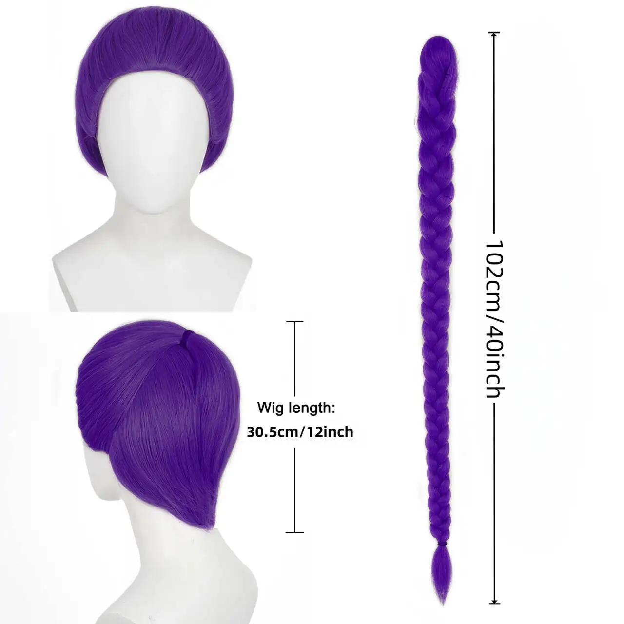 Rumi Perruque De Cosplay Violette 120 Cm Pour Filles Et