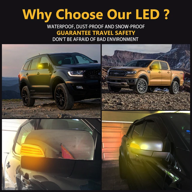 FetonAuto Sequential LED Side Mirror Turn Signal Lights - Clear Lens, Amber, For Ford Ranger & Everest Models