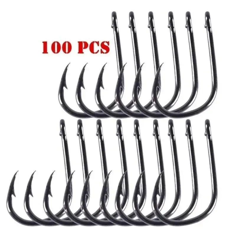 100pc/lot Fishing Hooks Double Bait Holder Barbed Fishhooks Long Shank Carbon Steel Sharp Fishhook Beach and Live Bait Fishhooks