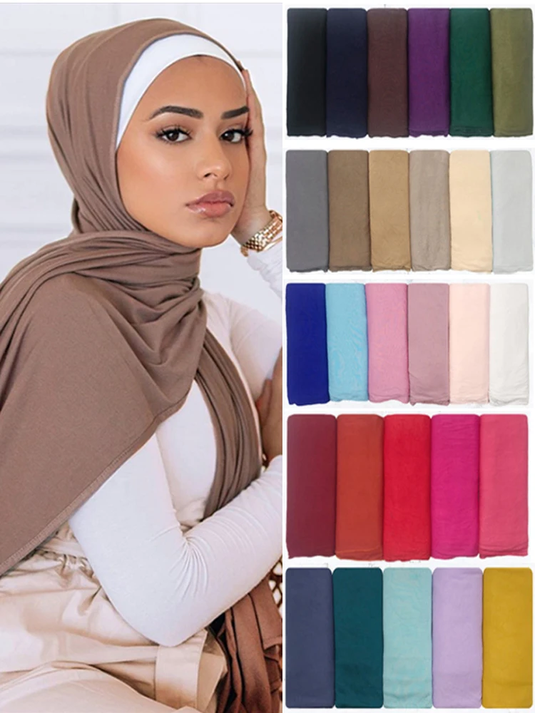 цена Fashion Modal Cotton Jersey Hijab Scarf Women Muslim Shawl Plain Soft Turban Head Wraps Islamic Africa Headband 170x55cm