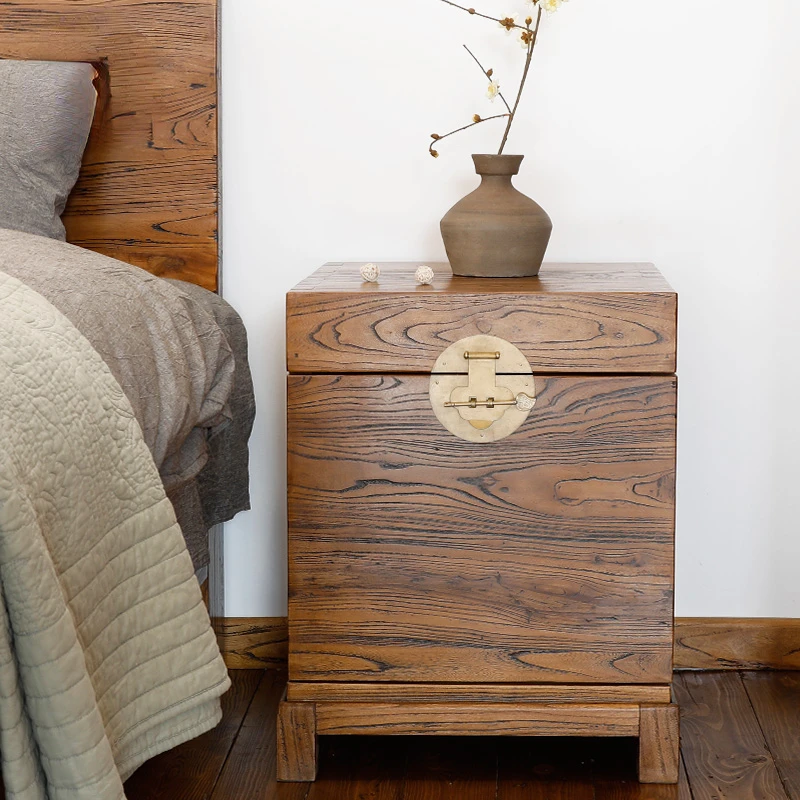 

Elm Red Paint Suitcase Sofa Side Table Solid Wood Corner Table Tea Table New Chinese Bedside Table Log Multifunctional Cabinet