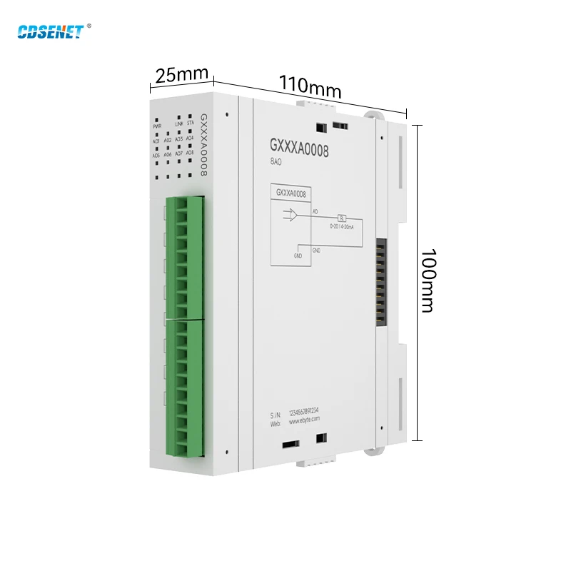 8AO Switching Analog Remote IO Expansion Module RS485 Ethernet 0-20mA/4-20mA CDSENET GXXXA0008 Modbus DC 9-36V Work with Host
