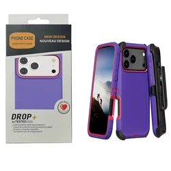 Ultimate Shockproof Defender Case with Clip - Rugged Heavy - Duty Protection - iPhone 15 Plus (Purple rose)