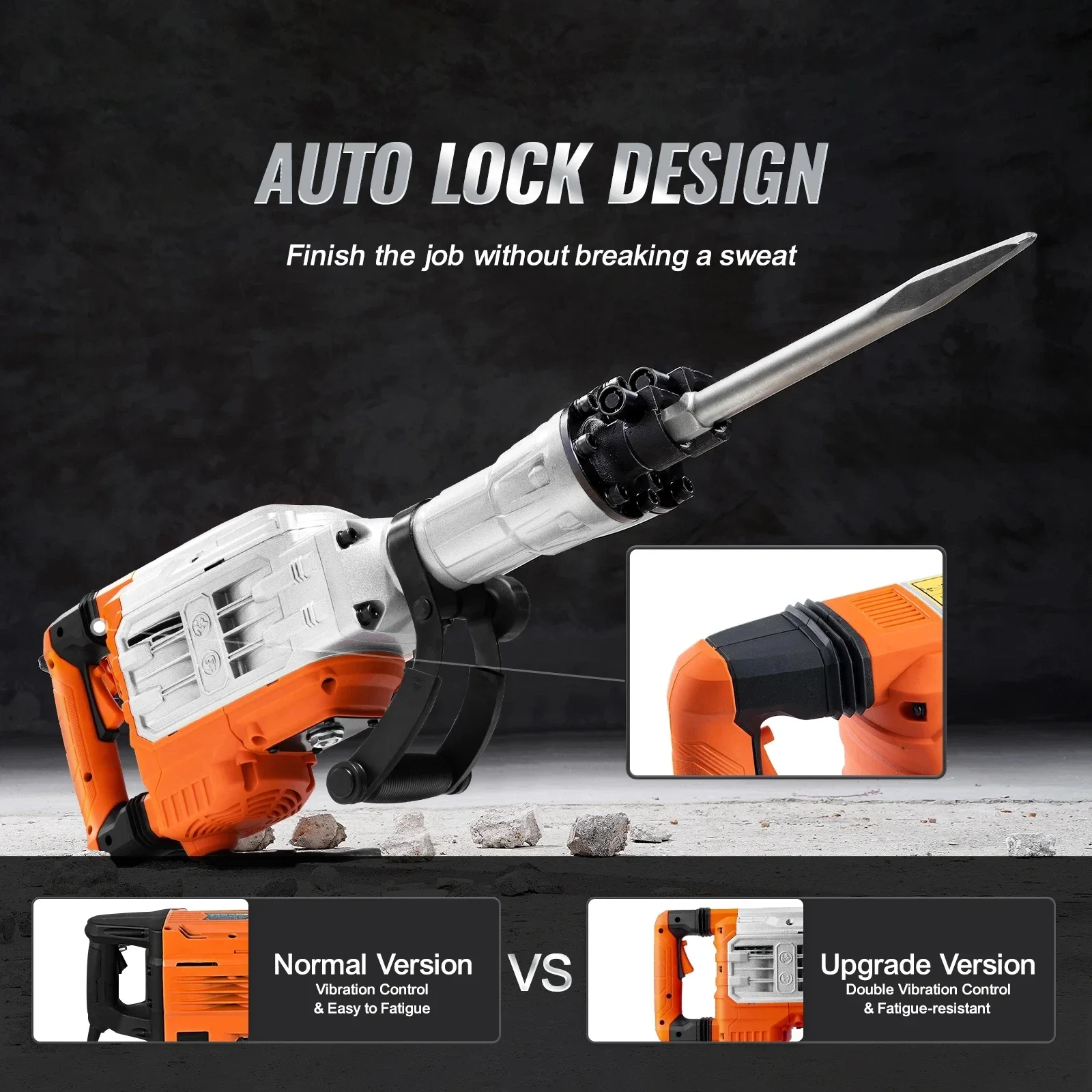 VEVOR 3500W Demolition Jack Hammer 60J Electric Jackhammer Concrete Breaker with 2 Chisel Bits for Trenching and Breaking Holes 3