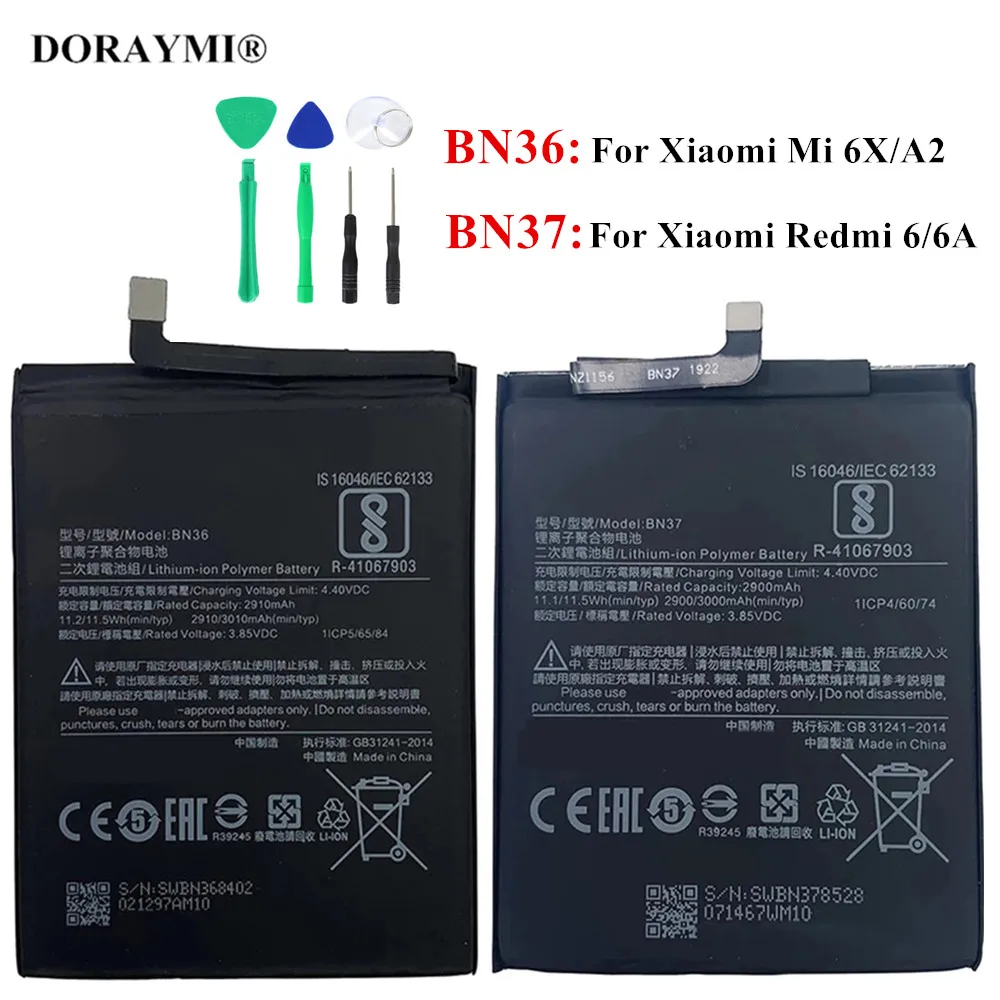 Batteria Originale Bn37 Bn36 Per Telefono Per Xiaomi Mi 6X A2 Redmi 6/6A Batterie Di Ricambio Bateria + Tools
